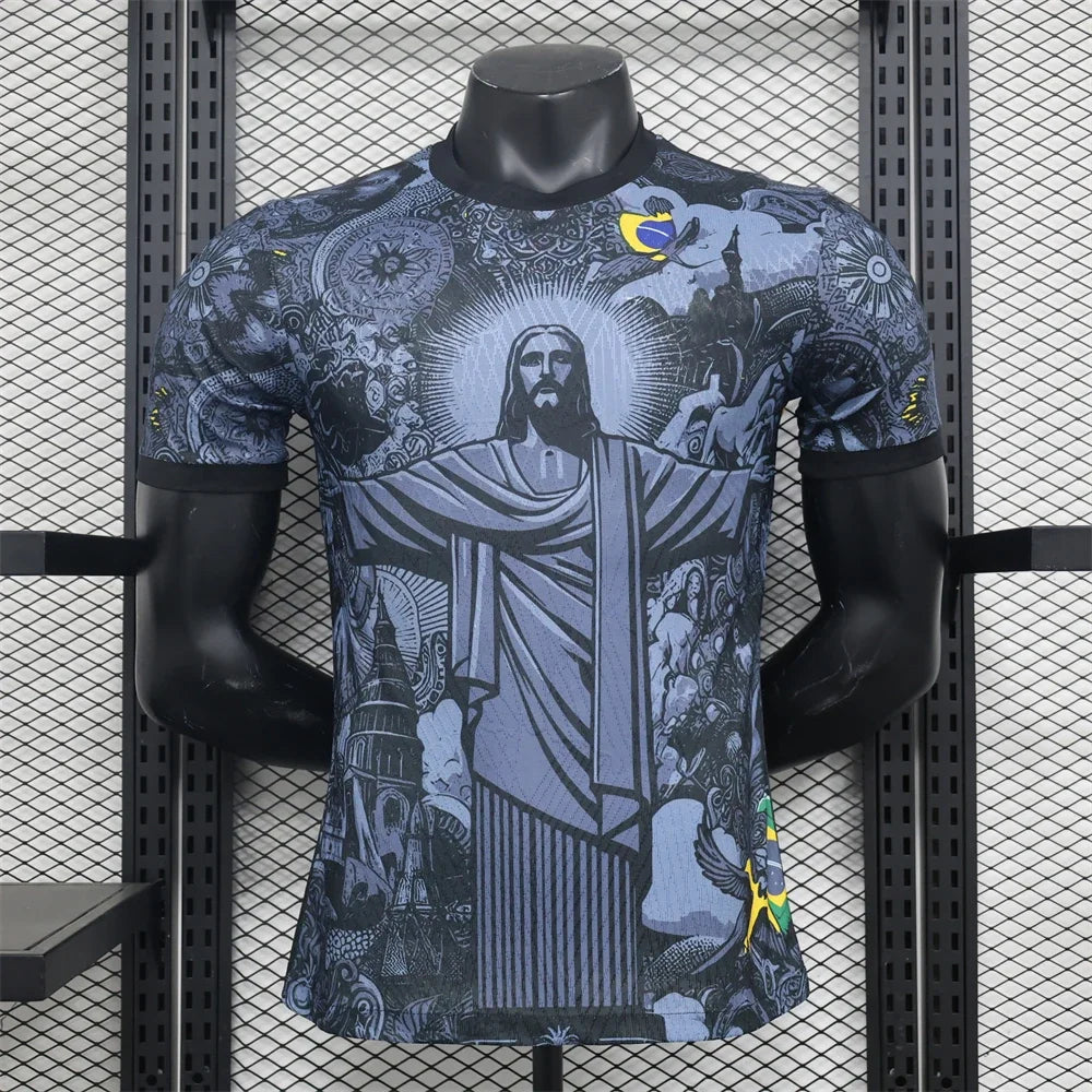 Brazil-Inspired Jesus Jersey — Charcoal & Grey, front