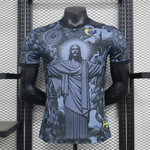 Brazil-Inspired Jesus Jersey — Charcoal & Grey, front