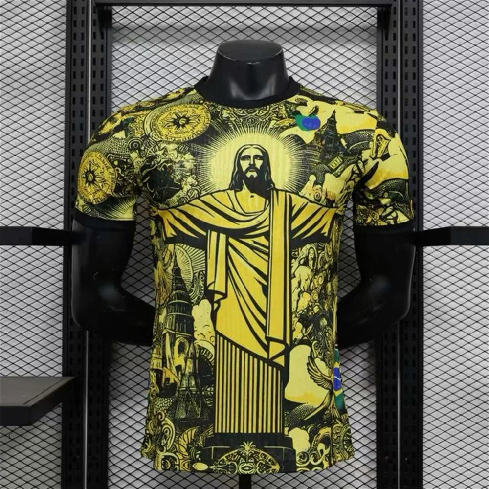 Brazil-Inspired Jesus Jersey — Black & Yellow, front